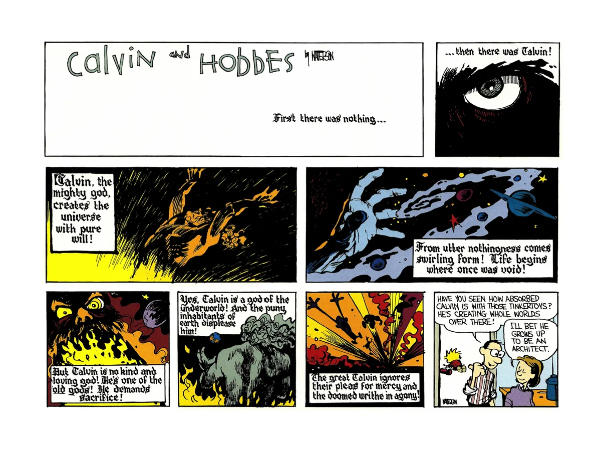Calvin the mighty god creates the universe with pure will